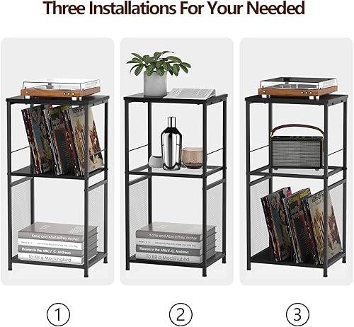 Miniatura 2 de Black Nightstand Record Player TableTurntable Stand with Record Storage 3-Tier Modern Side End Table for Living Room Bedroom Office