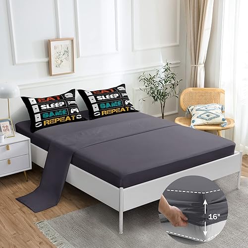 Miniatura 5 de ROWADALO Juego de ropa de cama con estampado de videojuegos de 6 piezas para niños y adolescentes, juego de ropa de cama de microfibra con control