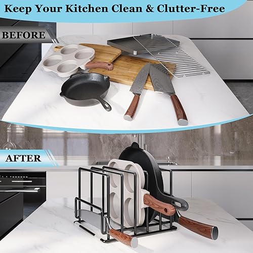 Miniatura 6 de Organizador de armario de cocina, soporte dividido con 5 ranuras para sartenes finas, bandejas para hornear y tablas de cortar, almacenamiento que