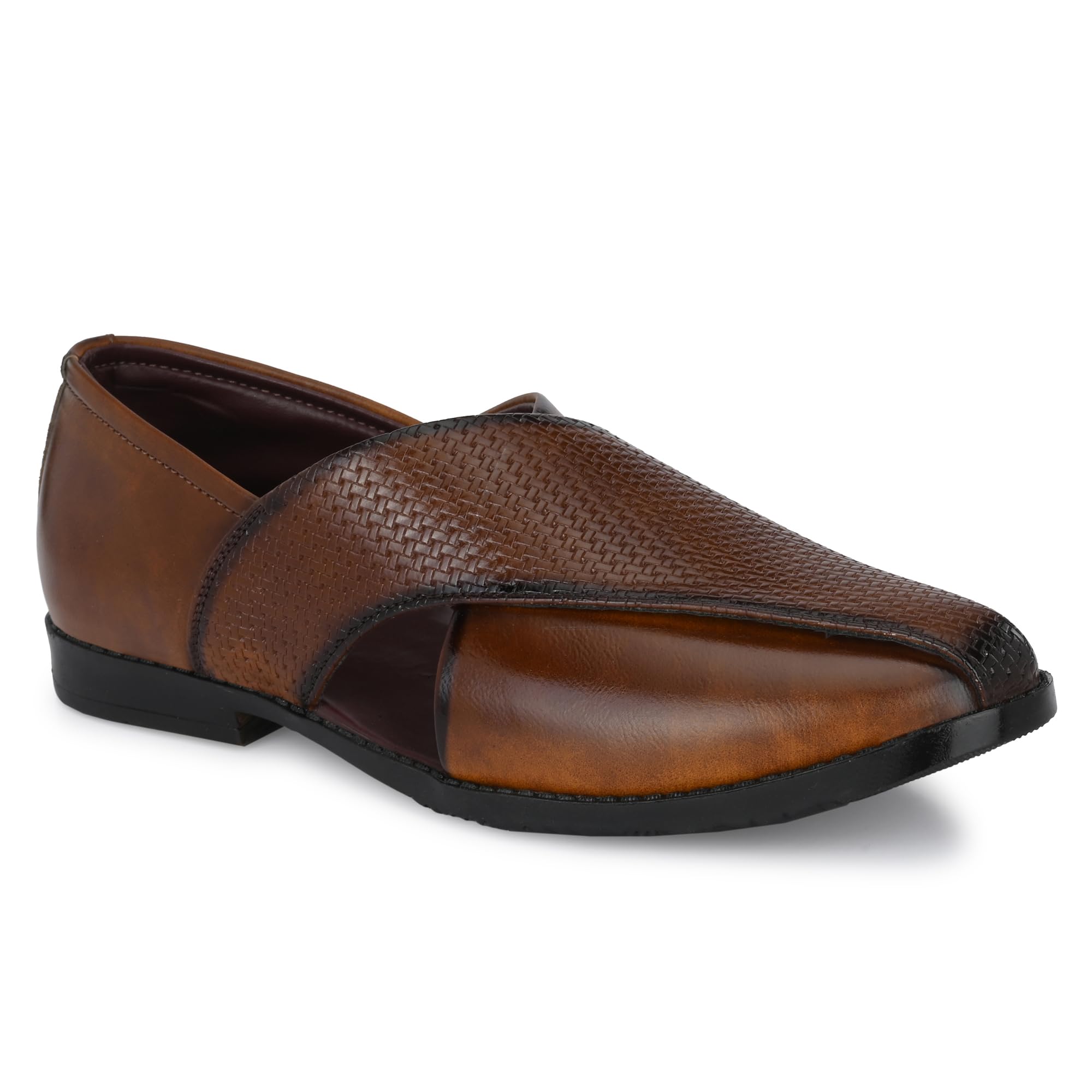 Leepeter Men's Laser Cut Stitched Ethnic Party Slip On Juttis and Mojaris, Nagra-image-8