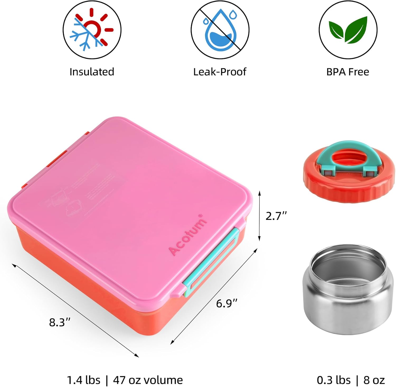 Bento Lunch Box for Kids With 8oz Soup Thermo,Leak-proof Lunch Containers with 4 Compartment,Thermo Food Jar, Food Containers for School(Vermilion) - Image 5