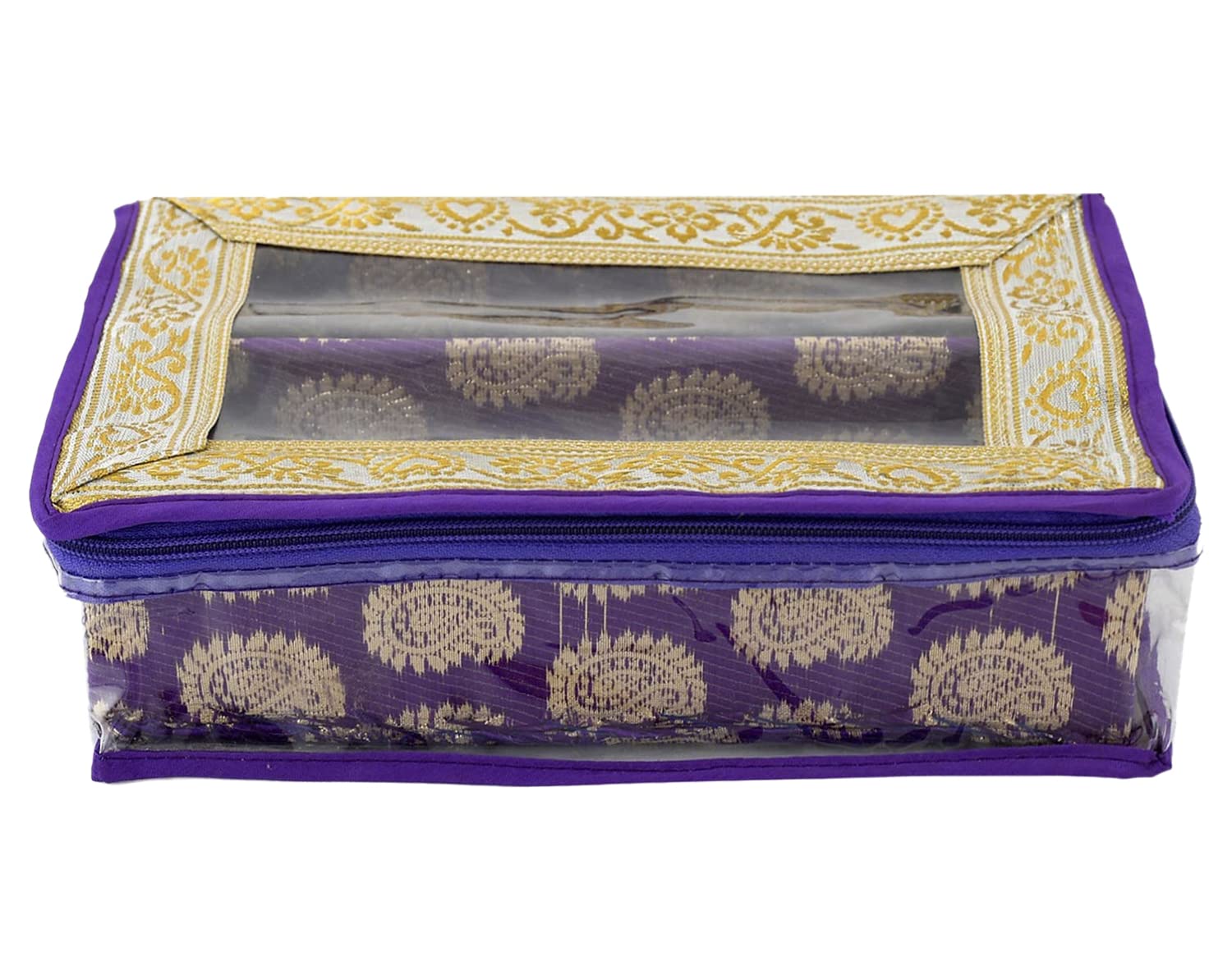 Kuber Industries Multipurpose Dot Design Laminated 2 Rod Bangle Box/Organizer/Case With Tranasparent Top (Purple)-47KM0245