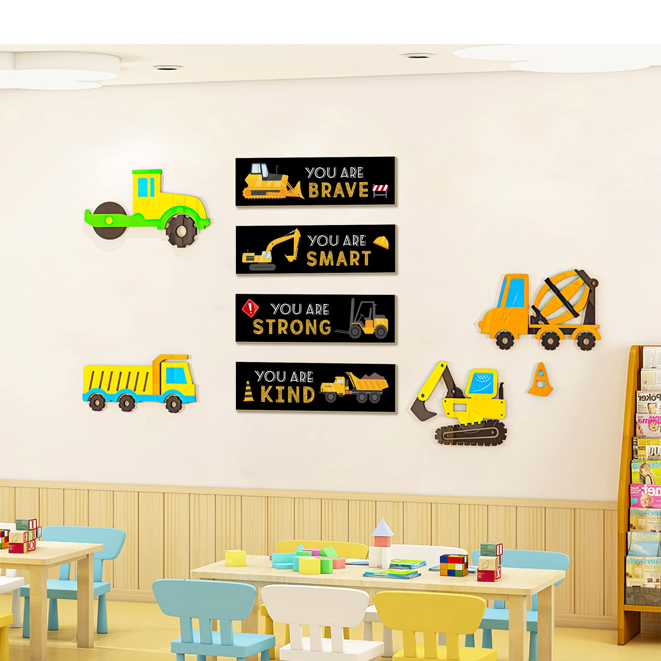 LUHIMO 4 PCS Construction Trucks Theme Room Decor for Boys,Wooden Hanging Wall Pediments for Kids Toddler Boy Playroom Art Inspirational Quotes. 2