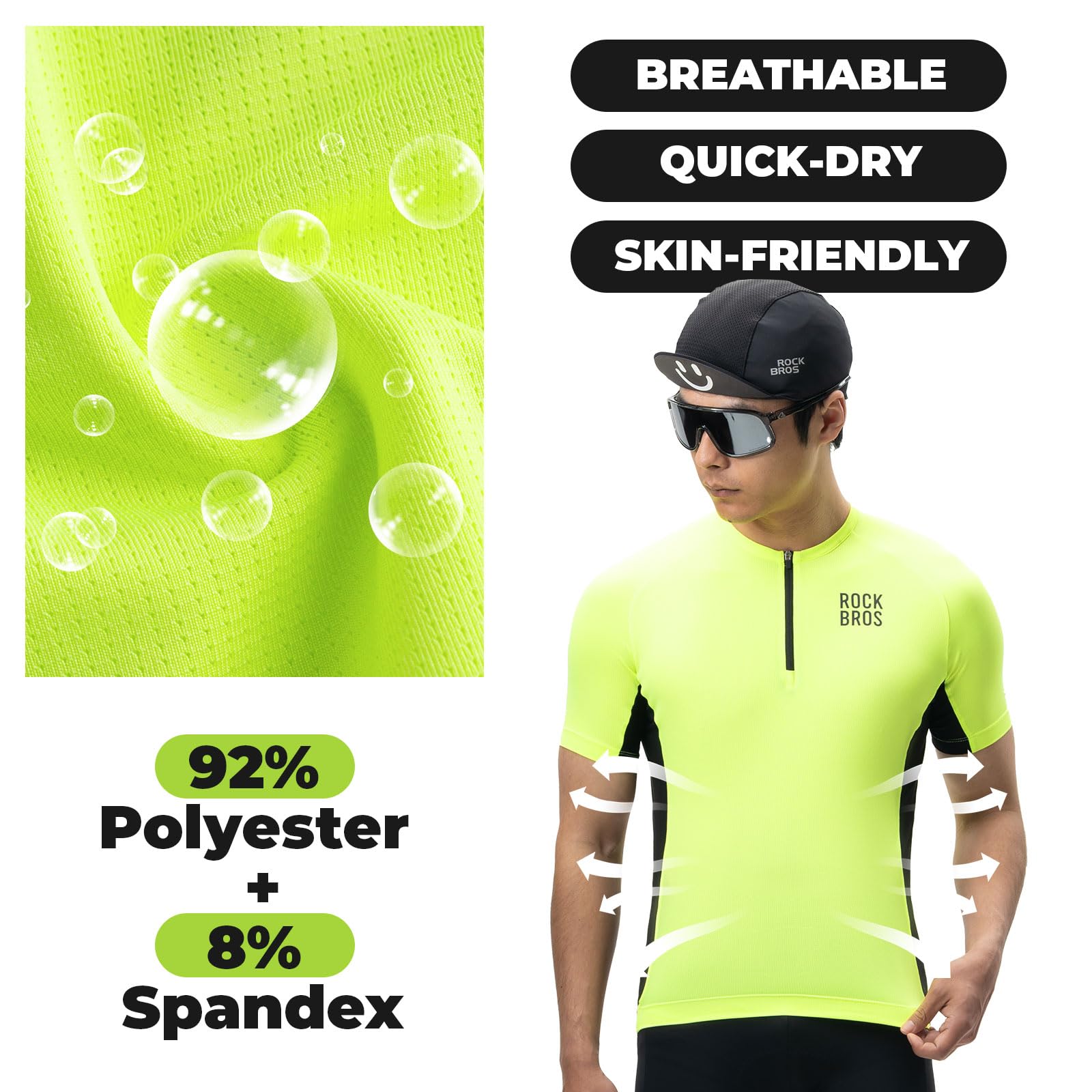 ROCKBROS Maillot Ciclismo Verano de Manga Corta para Hombre, Camiseta de Ciclismo con 3 Bolsillos Ligero Transpirable Secado Rápido para MTB Bicicleta de Carretera, Amarillo