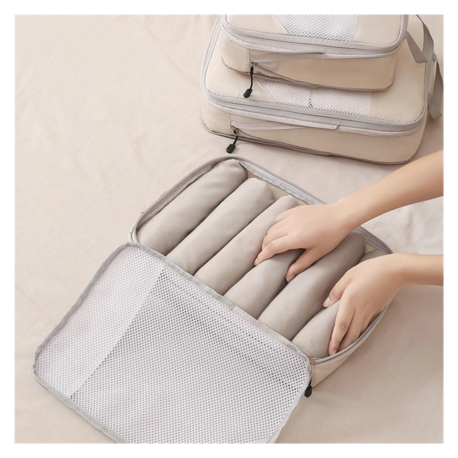 Organizer Viaggio Set da 3 pezzi, borsa viaggio con cubo di compressione, leggera, organizer for vestiti, accessori for bagagli(Grey 3-piece set)
