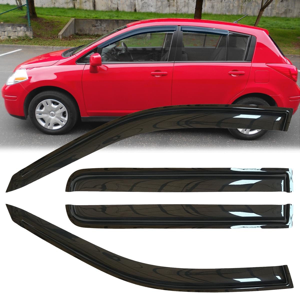 4pcs Original Shatterproof Rainproof Side Window Wind Deflectors for 2007-2011 Nissan Versa Sedan 2007-2012 Versa Hatchback,Outside Mount Rain Guards Sets,Vent Window Visors for 07-11 Versa 94009