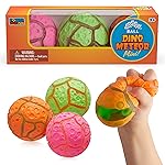 Power Your Fun Arggh Meteor Mini Stress Balls for Kids and Adults - 3pk Squishy Stress Balls Sensory Toys with Dinosaur, Squishy Ball Fidget Toys Tension Relief Squeeze Toy (Pink, Orange, Green)