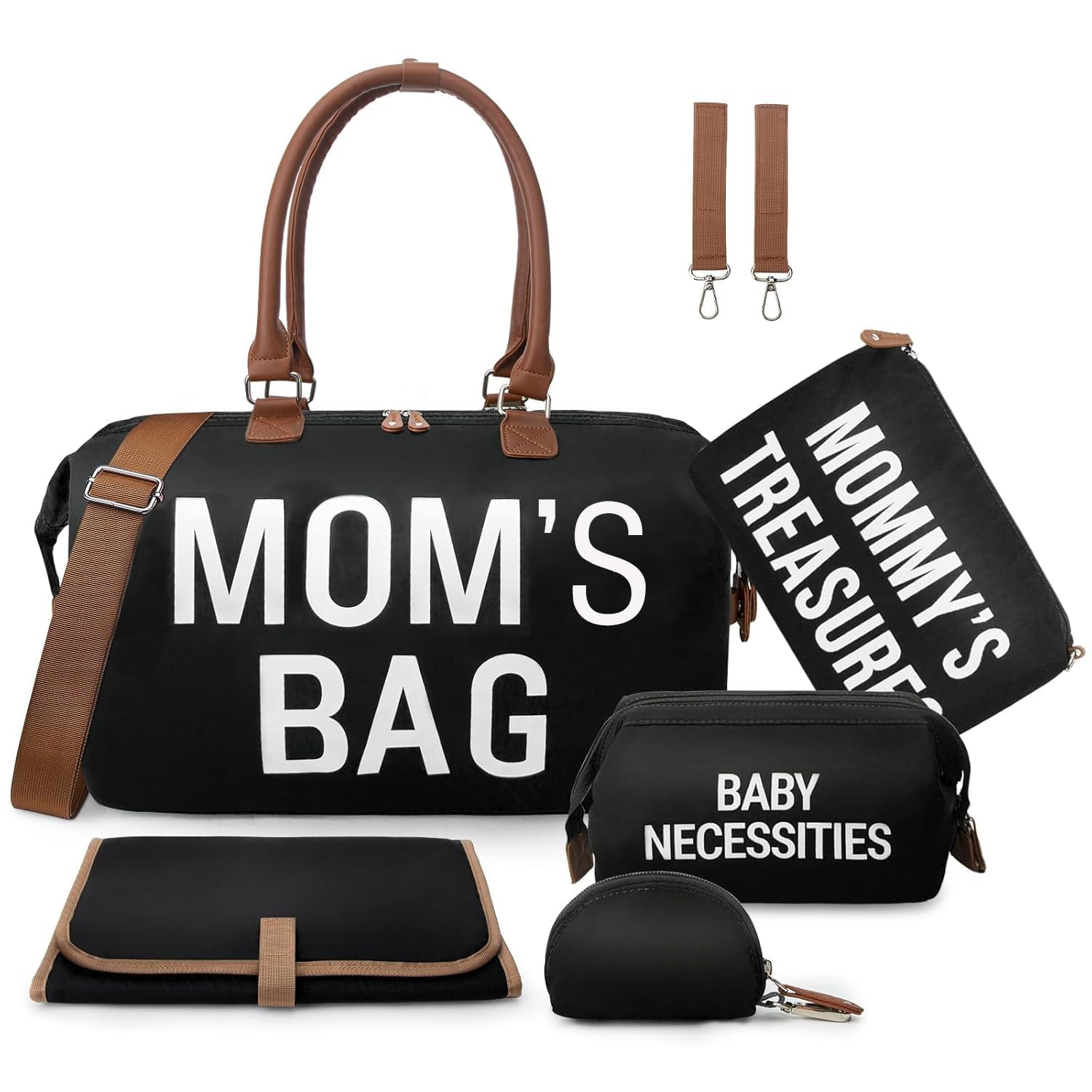 printe 6 Large Diaper Bags with Changing Pad and 2 Organized Bags, Hospital Mom Bag with Pacifier Case, Straps, Stroller Hook, Baby Diaper Bag for Travel-image-27