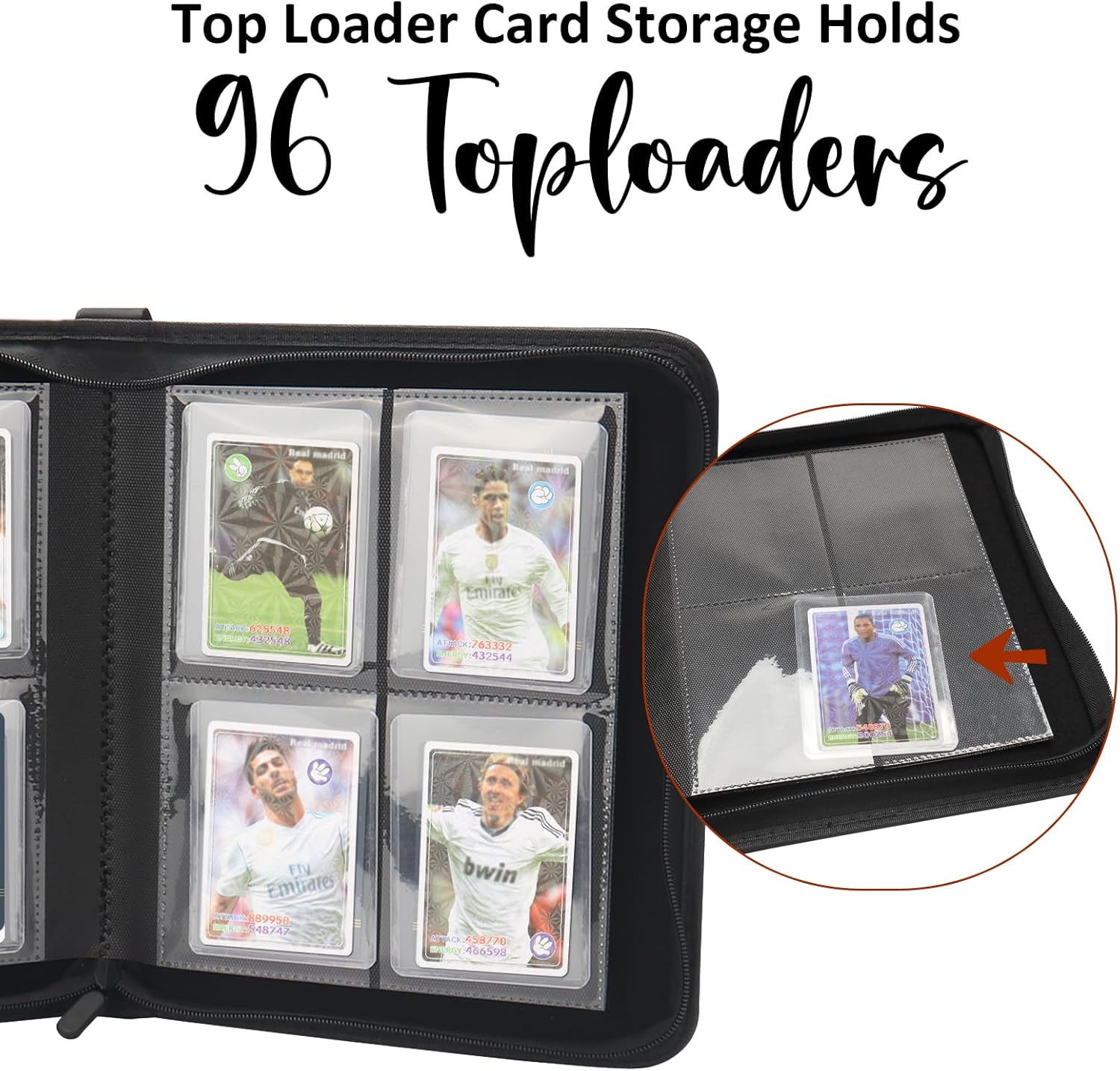 Toploader Binder, HYMENEX Top Loader Card Storage Holds 96 Cards, 4 Pocket Top Loader Card Binder for Trading Cards 3" x 4" Rigid Card Holders and Sports Cards - Classic Black