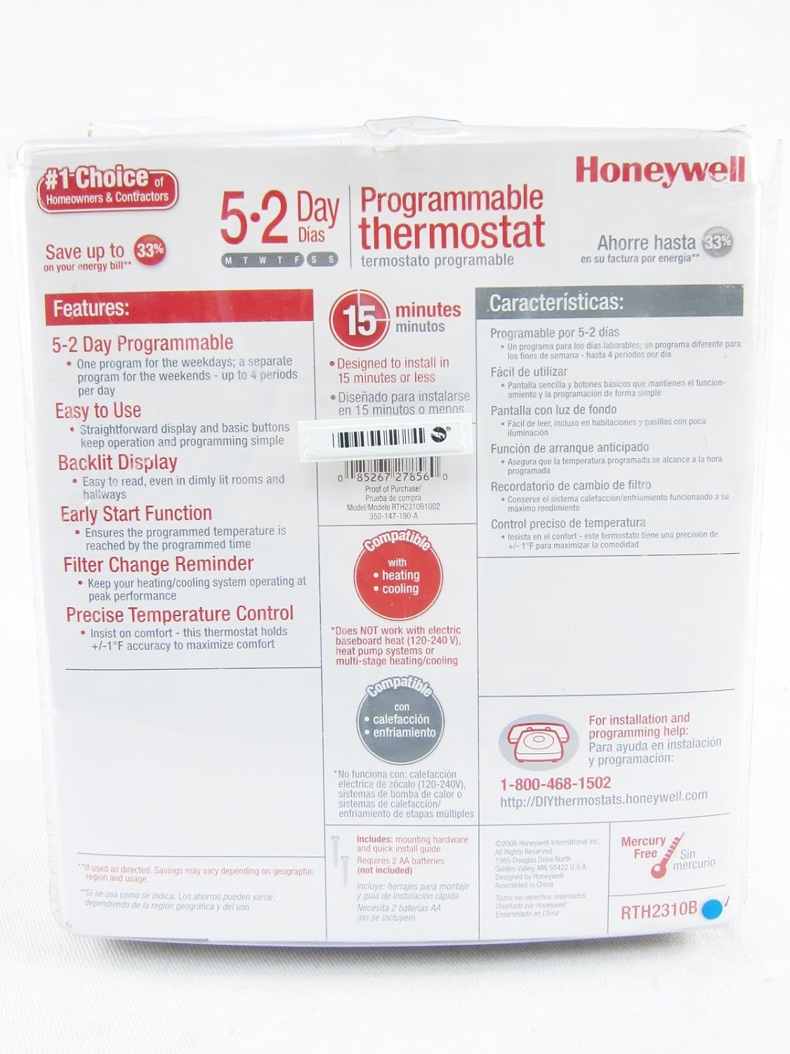 Honeywell RTH2310B 5-2 Day Programmable Thermostat