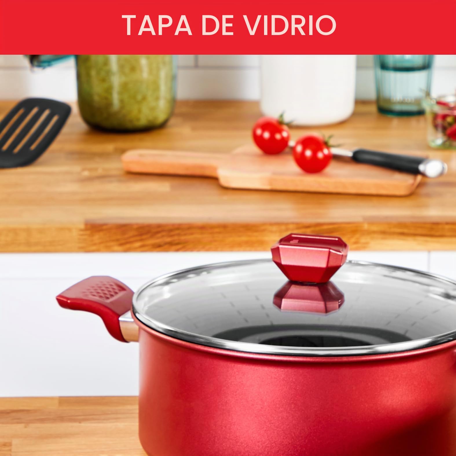 Tefal - Olla de 24 cm, inducción, revestimiento antiadherente, indicador de temperatura, tapa de cristal, mango cómodo, comida deliciosa y saludable, fabricado en Francia, Daily Expert C2894602