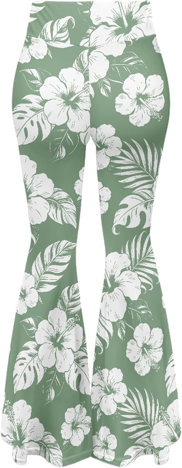 Amzbeauty Print Yoga Flare Pants for Women Stretch Gym Workout Tummy Control High Waist Bell Bottom