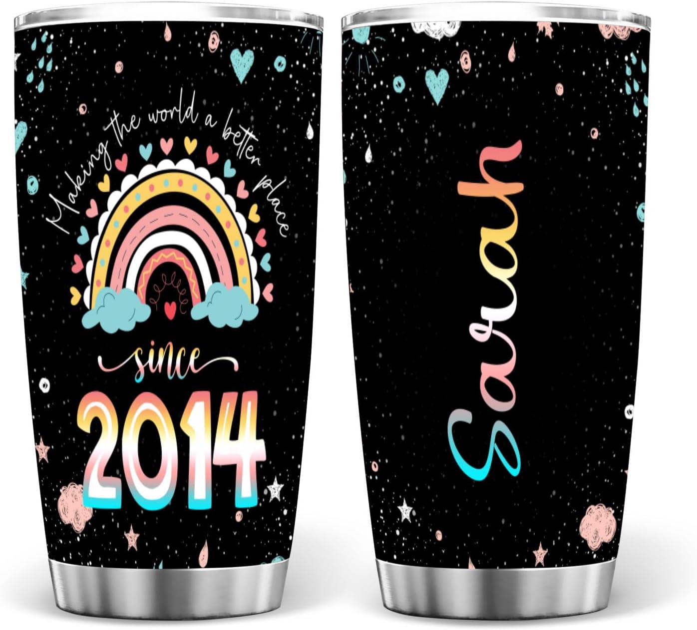 Generic Making The World A Better Place Since 2014 Happy 10th Birthday Saying Customized Name Tumbler Personalized With Lid Engraved 20oz 30oz Lid