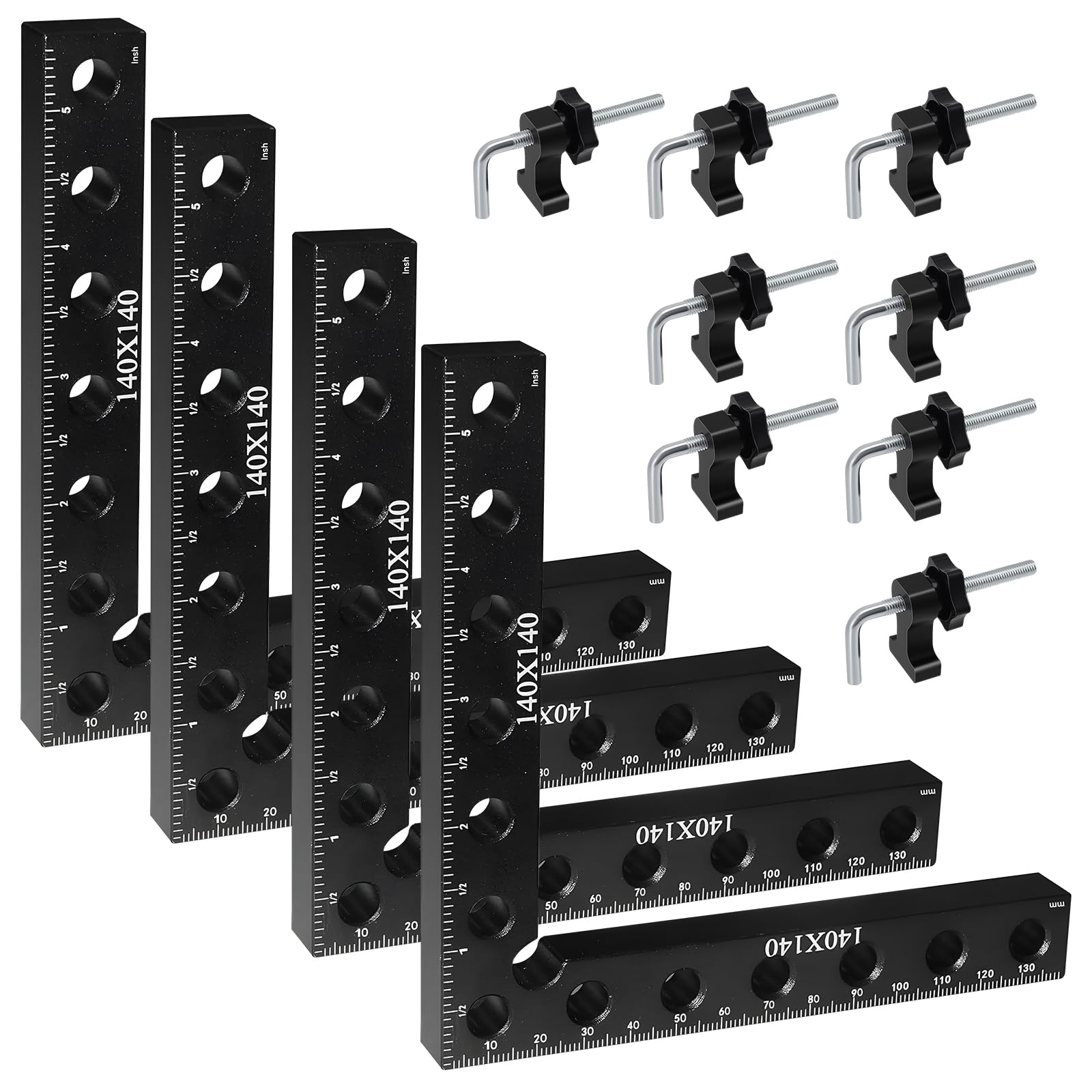 Juego de 4 Sargentos Carpintero de 90 Grados,Escuadras Metálicas Carpintero de Aluminio,Abrazaderas Metálicas para Sujetar Ángulos Rectos,Sargento Escuadra para Muebles,Bricolaje y Carpintería,Negro