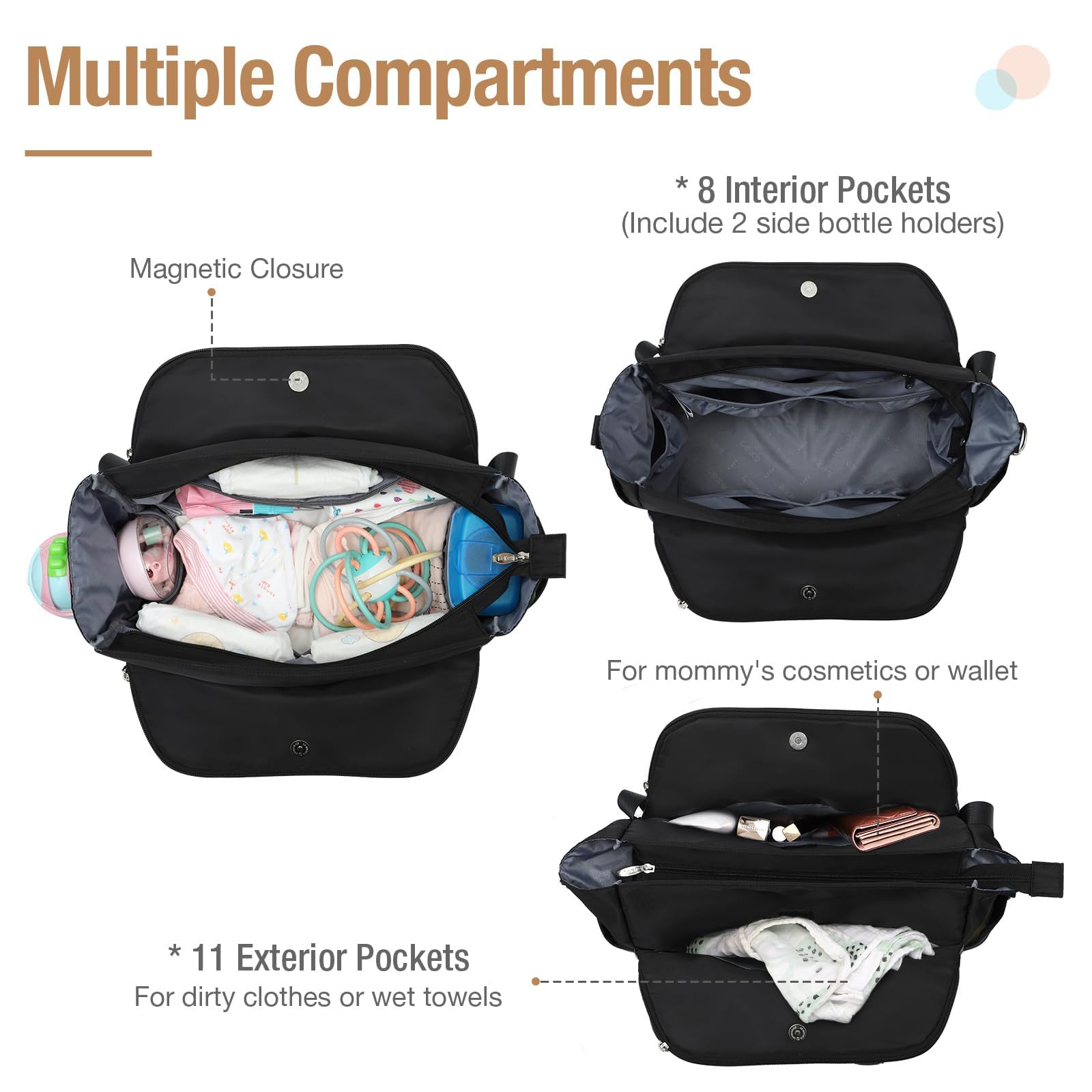 Lekebaby Baby Wickeltasche Bote groß mit Wickelunterlage für Reise, 19 Taschen, Diaper Bag Reisewindeltasche für Mama und Papa, Multifunktions Babytasche