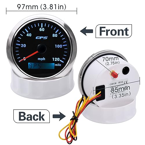 Miniatura 15 de ARTILAURA Velocímetro GPS 3.346 in 3-3/8 pulgadas, odómetro digital de 80 MPH, 7 colores impermeable para auto, camión marino 9-32 V (negro)