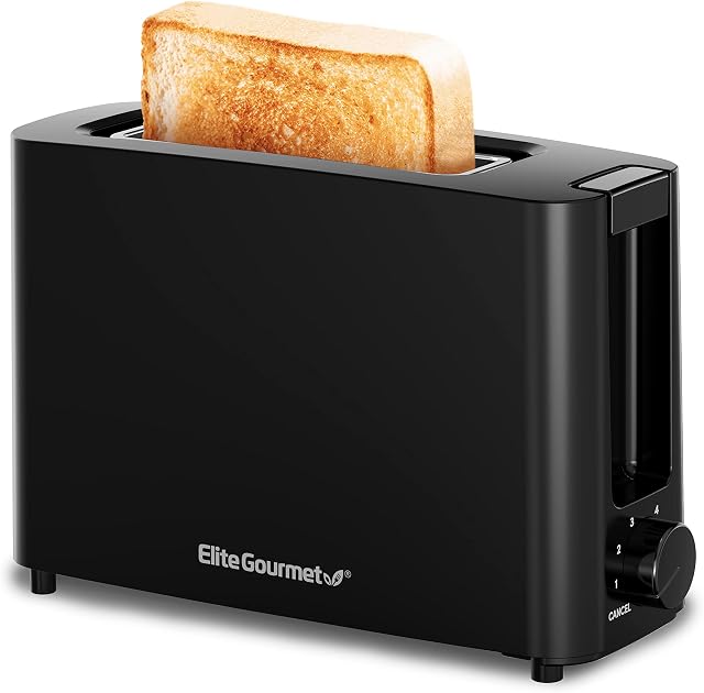 Elite Gourmet ECT118B Grille-pain à coupe unique Cool Touch 6 Niveaux de mise en valeur & Fente large pour Bagels, Gaufrettes, Pains spéciaux, Pâtisserie, Snacks, Noir