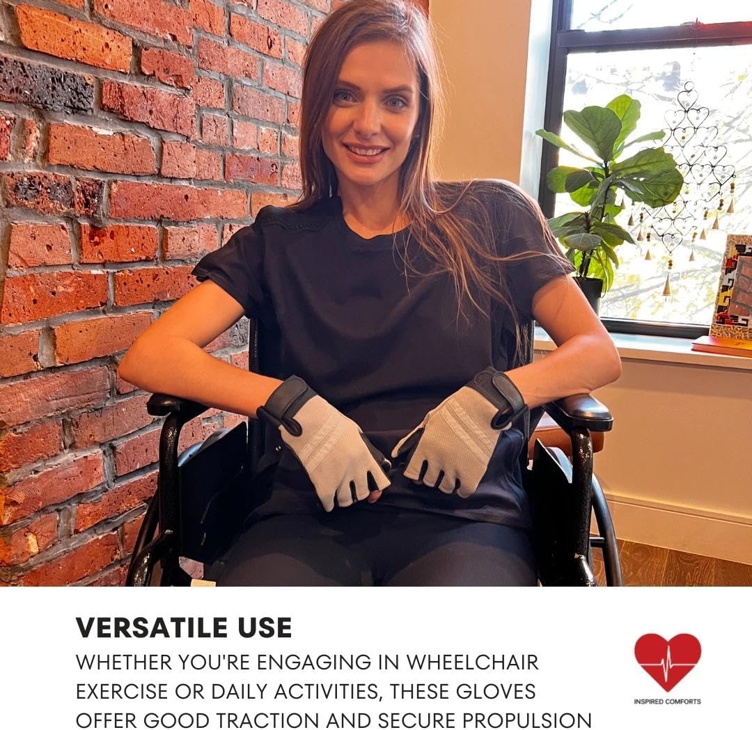 Inspired Comforts Wheelchair Gloves Fingerless Full Thumb with Anti-Slip Grip, Breathable & Reflective