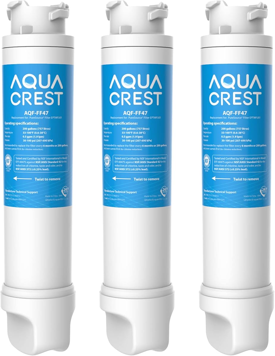 AQUA CREST Filtre à eau de rechange pour réfrigérateur Frigidaire® EPTWFU01® Pure Source® Ultra II, FPBC2277RF, FPBG2277RF, FGHB2868TP, FFHD2250TD, FGSC2335TF, 3 filtres (le colis peut varier)