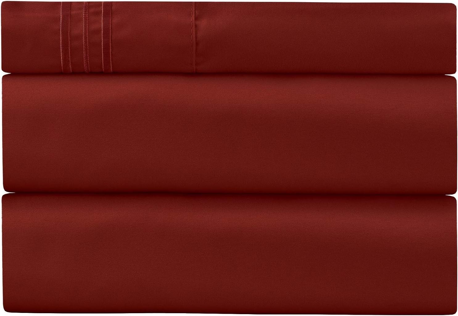 Twin XL Sheet Sets - 1 Pillow Case, Flat and Deep Pocket Fitted Sheet - Extra Soft & Breathable - Cooling Twin XL Sheets - Bedding Set - Fade Resistant (Twin XL, Burgundy)