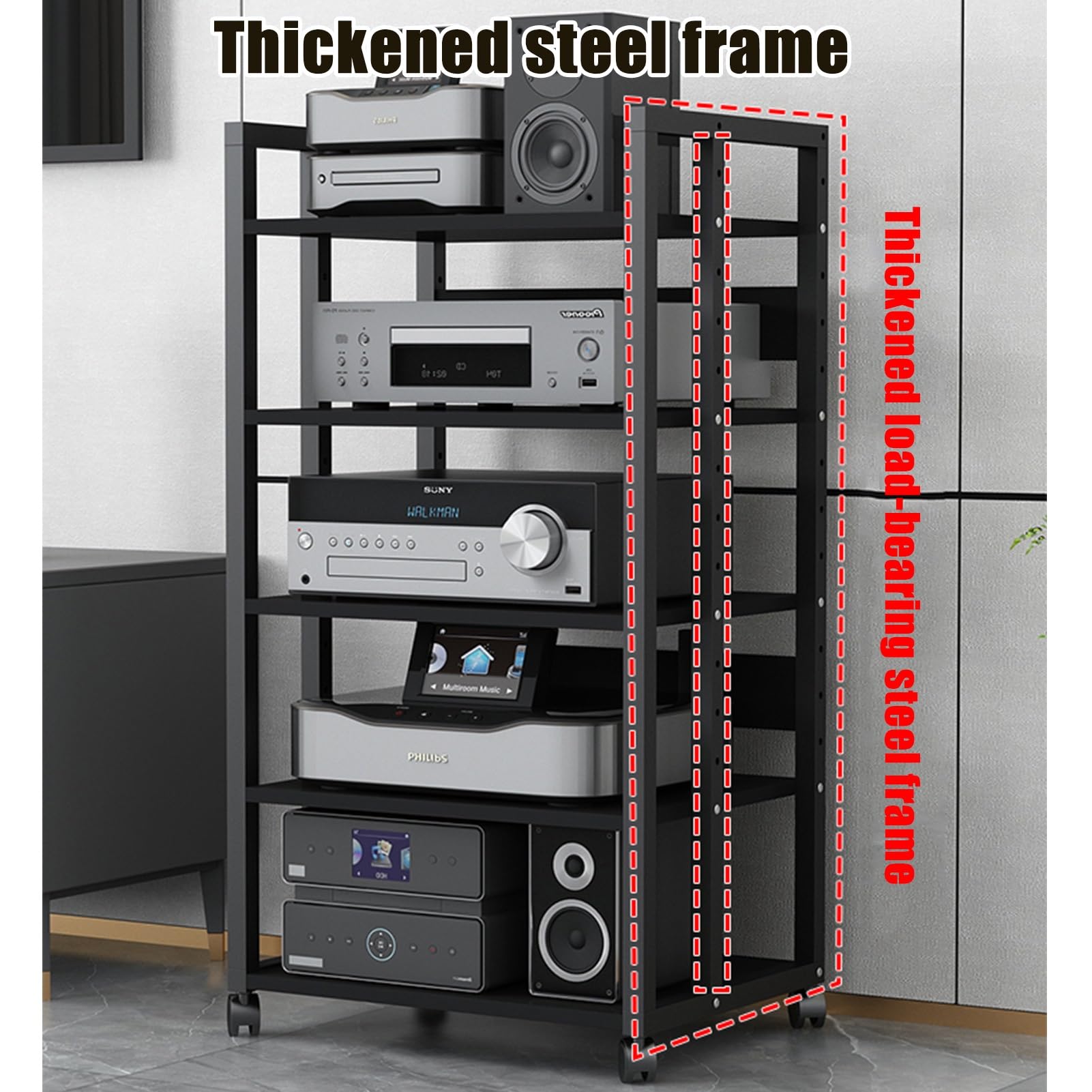 Meuble multimédia, Rack Audio à 2/3/4 Niveaux, Support multimédia et Meuble pour Composants, adapté au Salon et au Studio d'enregistrement (19,7 x 15,7 x 23 Pouces).