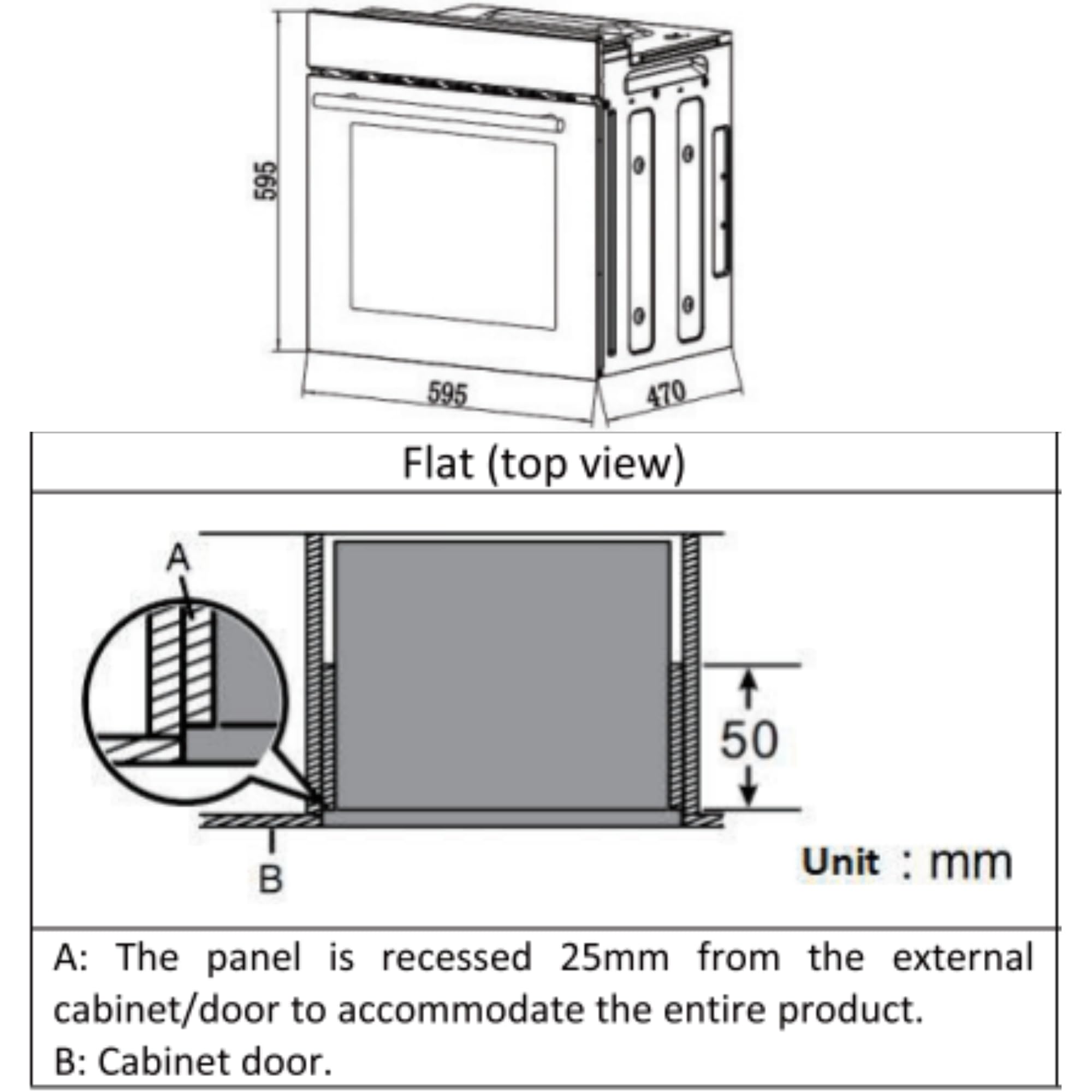 Karinear Electric Oven 65L Single Oven Built in Oven Knob Control wtih 5 Functions 2200W Plug and Play 220V Silver 60cm Wide — view 8