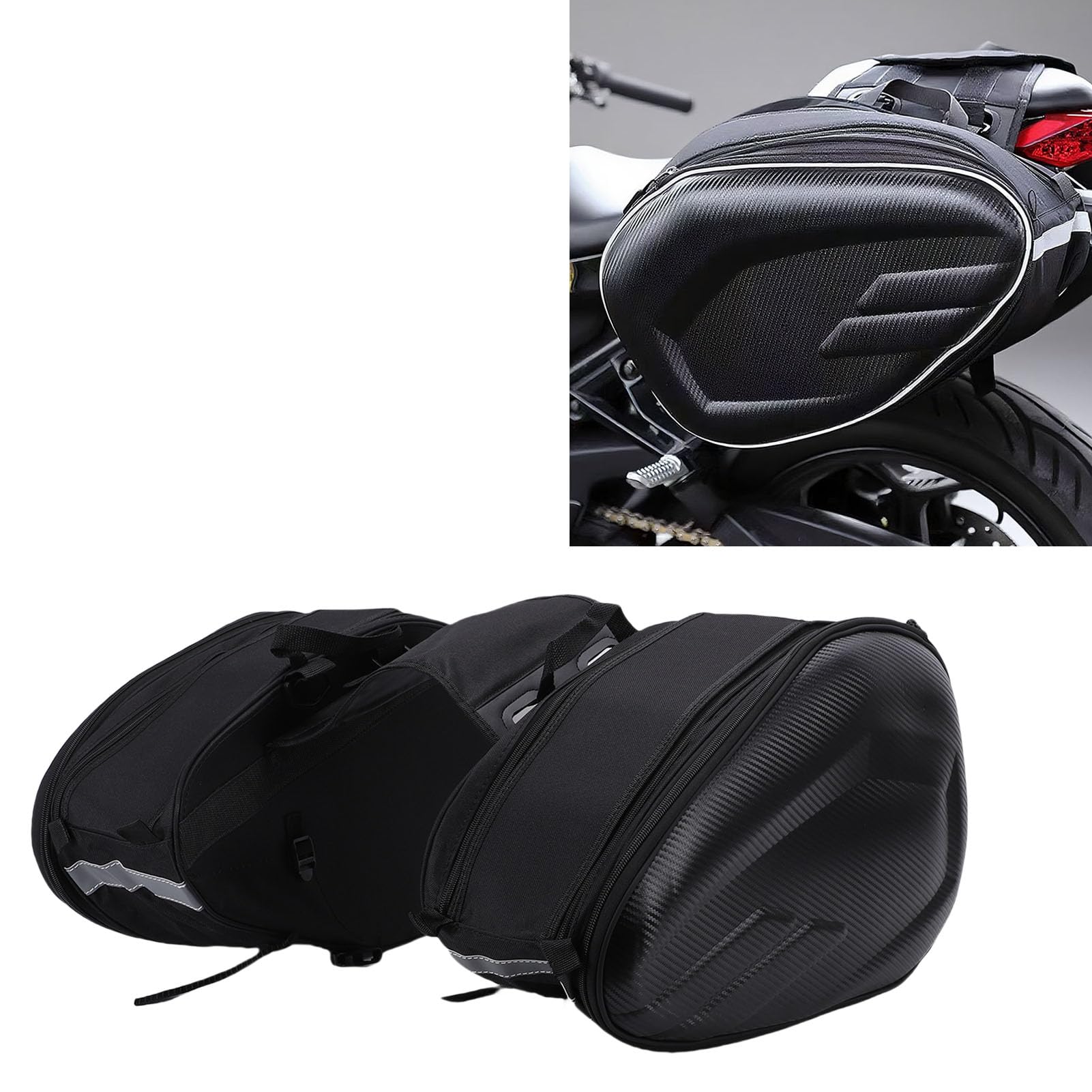 Cryfokt Sakwy Motocyklowe, Torby o Zwiększonej Pojemności od 36 L do 58 L, Uniwersalne, Wodoodporne, Wodoodporne, Odpinane Torby Boczne ze Skóry PU, Idealne do Bagażu Motocyklowego