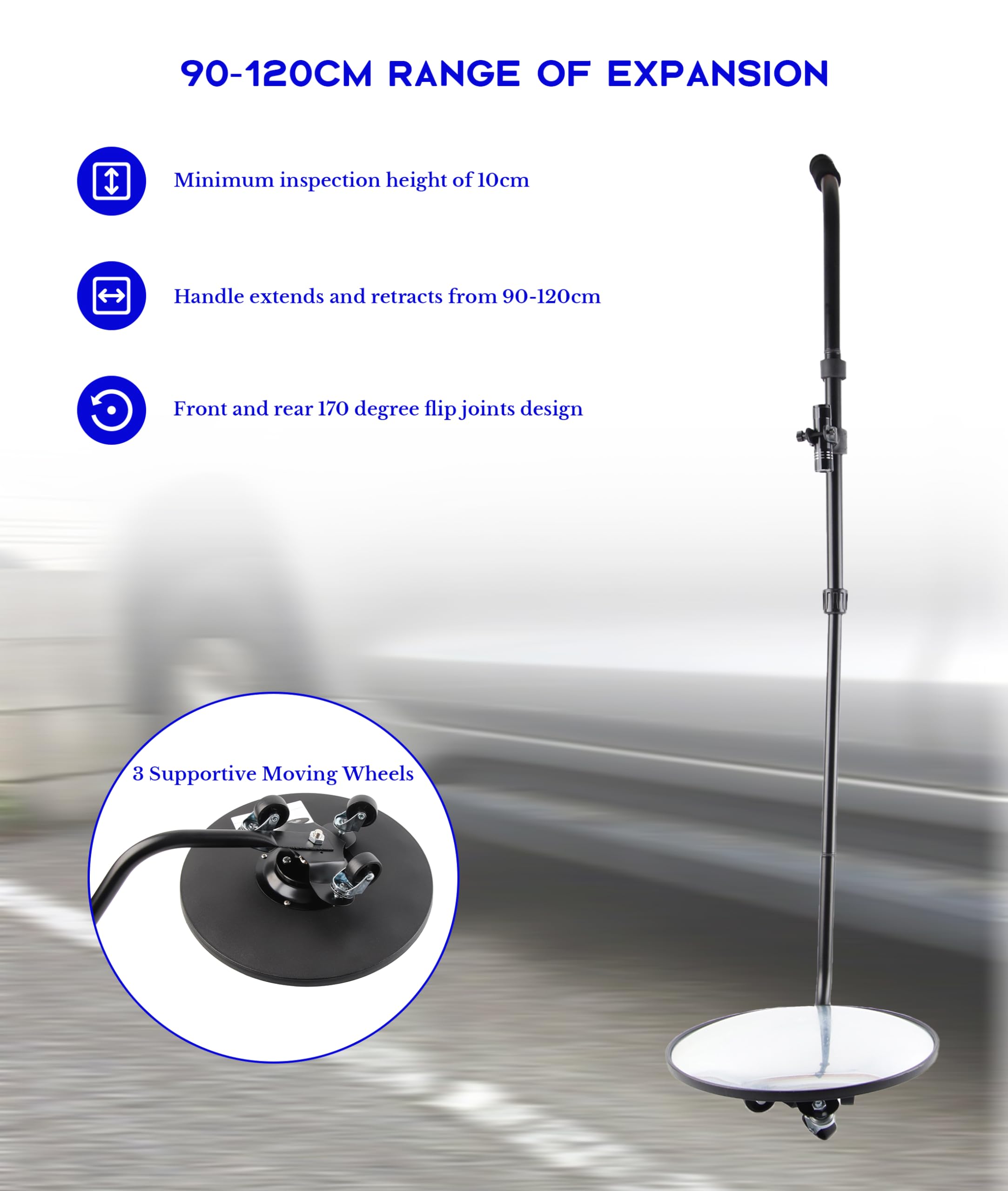Gugxiom Miroir D'inspection Sous Véhicule, 12 Pouces de Diamètre Sous Miroir de Voiture avec Joint Rabattable Avant et Arrière à 170°, Miroir Convexe avec Lampe de Poche LED 9