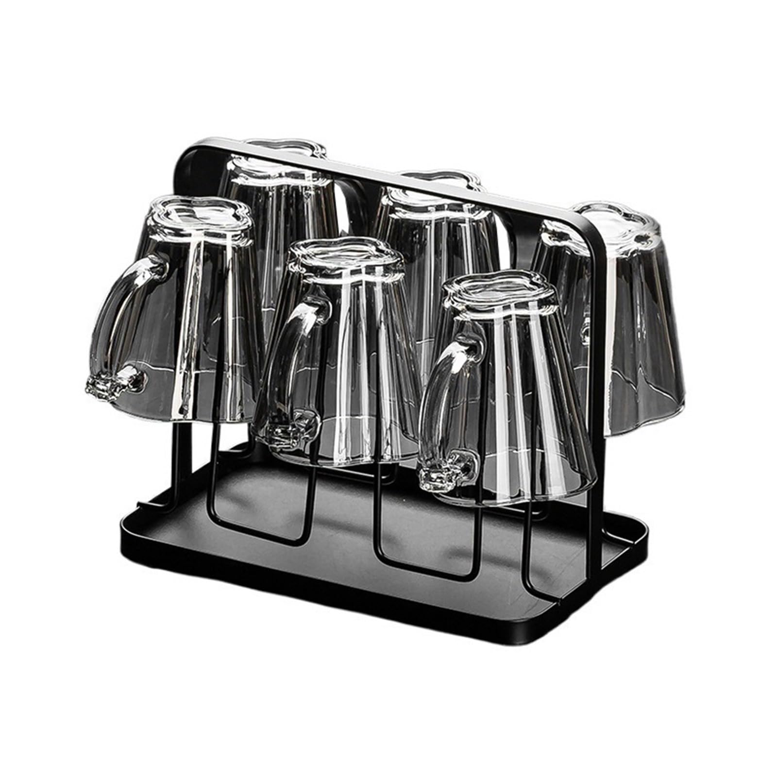 Drinkware Set of 6 Glass Water Cups with Handles and Holders 7 Oz Flower-shaped Mug for Dinners Gris