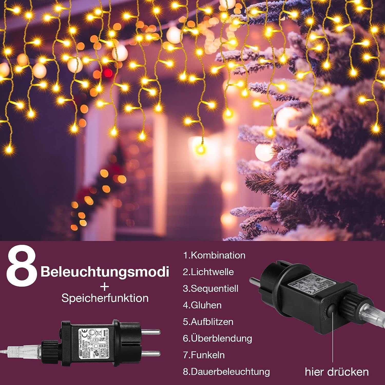 ELEUTH 600 LED 15M Tenda Luminosa Natale, Cascata Luci Esterna Interno. IP44 Impermeabile con 8 Modalità per Festa,Giardino e Matrimonio