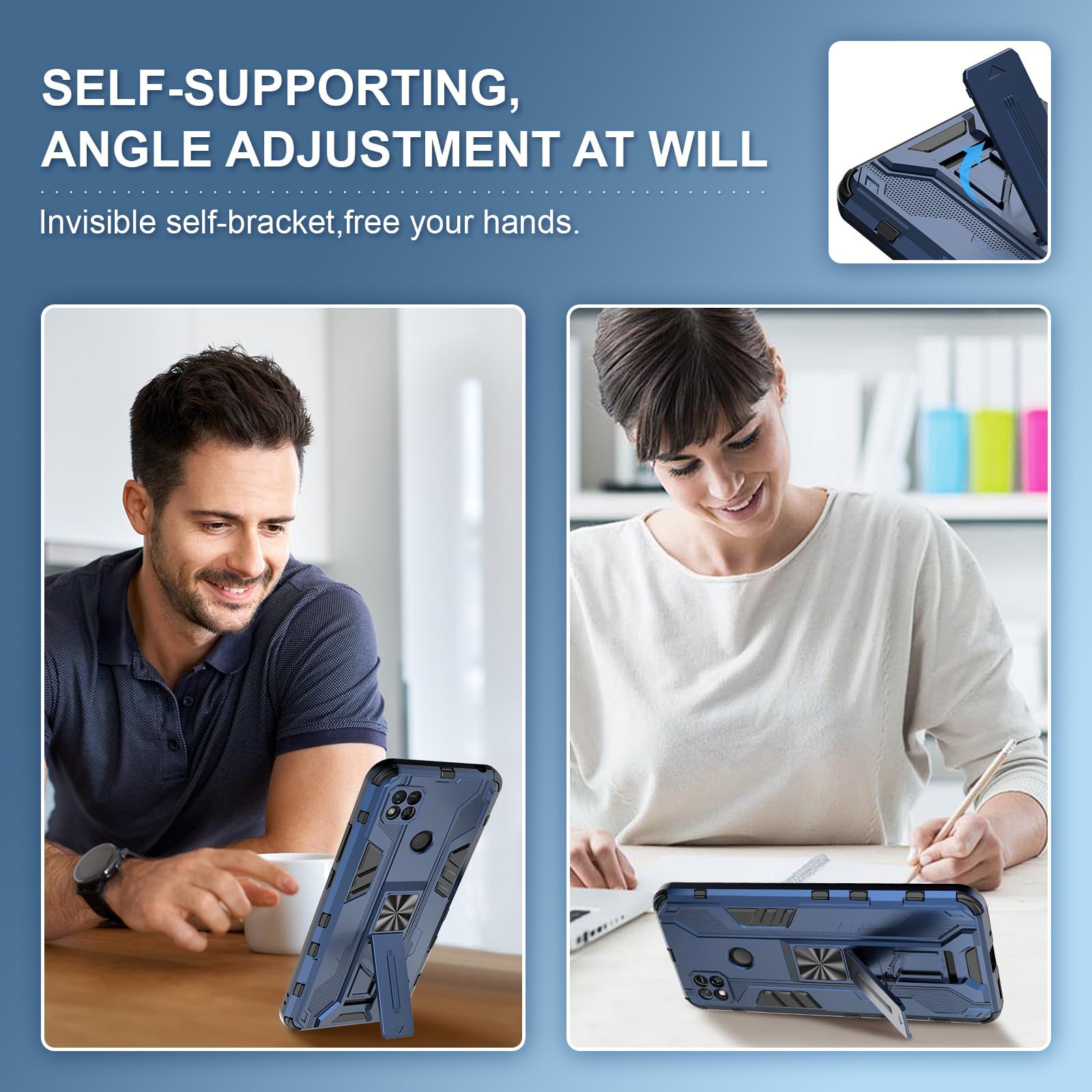 Funda para Xiaomi Redmi Note 15 Pro 5G, Carcasa Antigolpes con Soporte anular metálico, Case Protectora de Grado Militar, Azul — view 345