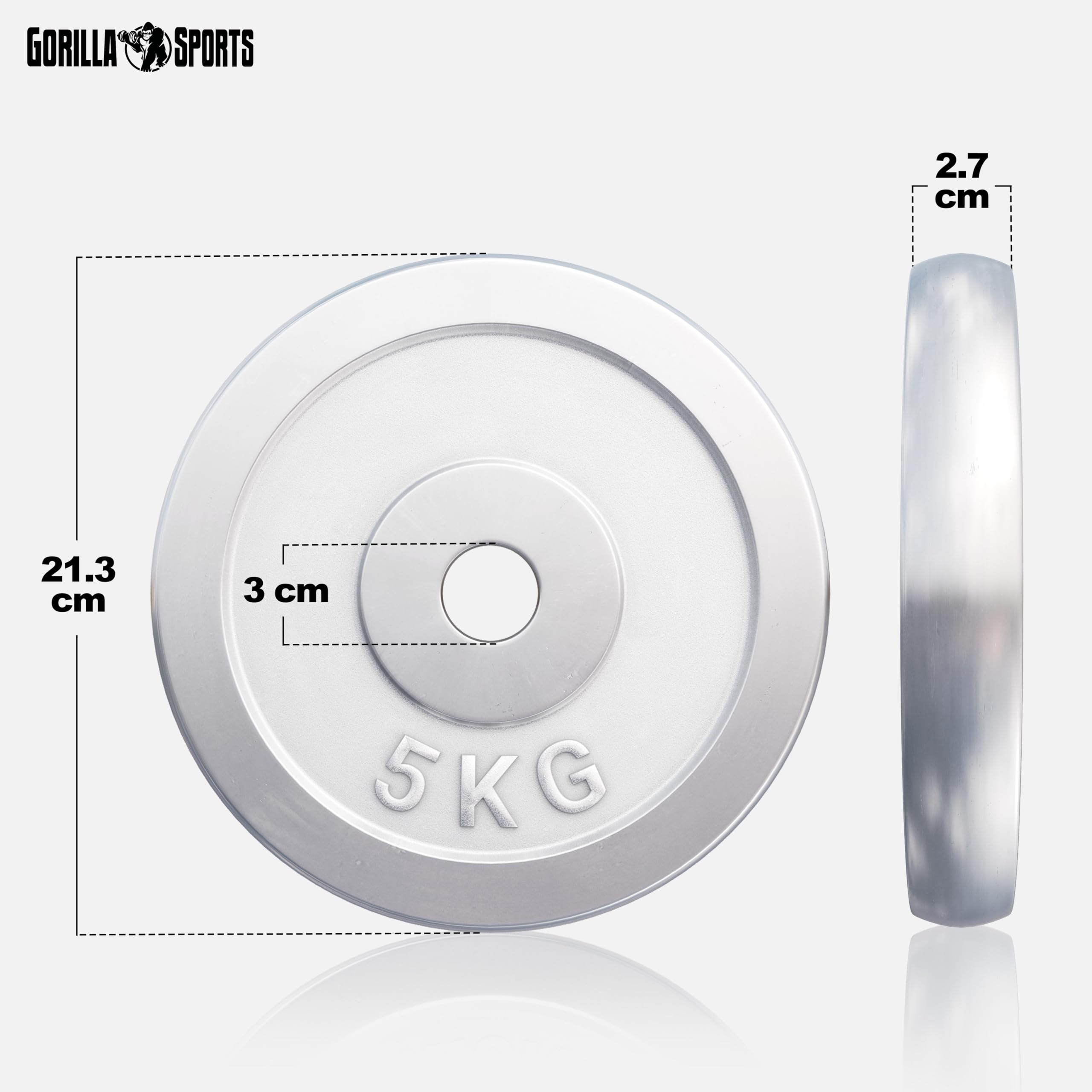 GORILLA SPORTS - Juego de discos de pesas / acabado cromado - pesos de 1,25-30 kg con orificio de 30/31 mm, 5 KG