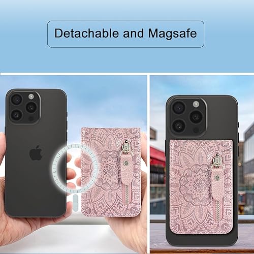 Miniatura 8 de Harryshell Cartera magnética compatible con cartera MagSafe con bolsillo con cremallera capacidad para hasta 6 tarjetas ranuras con soporte para