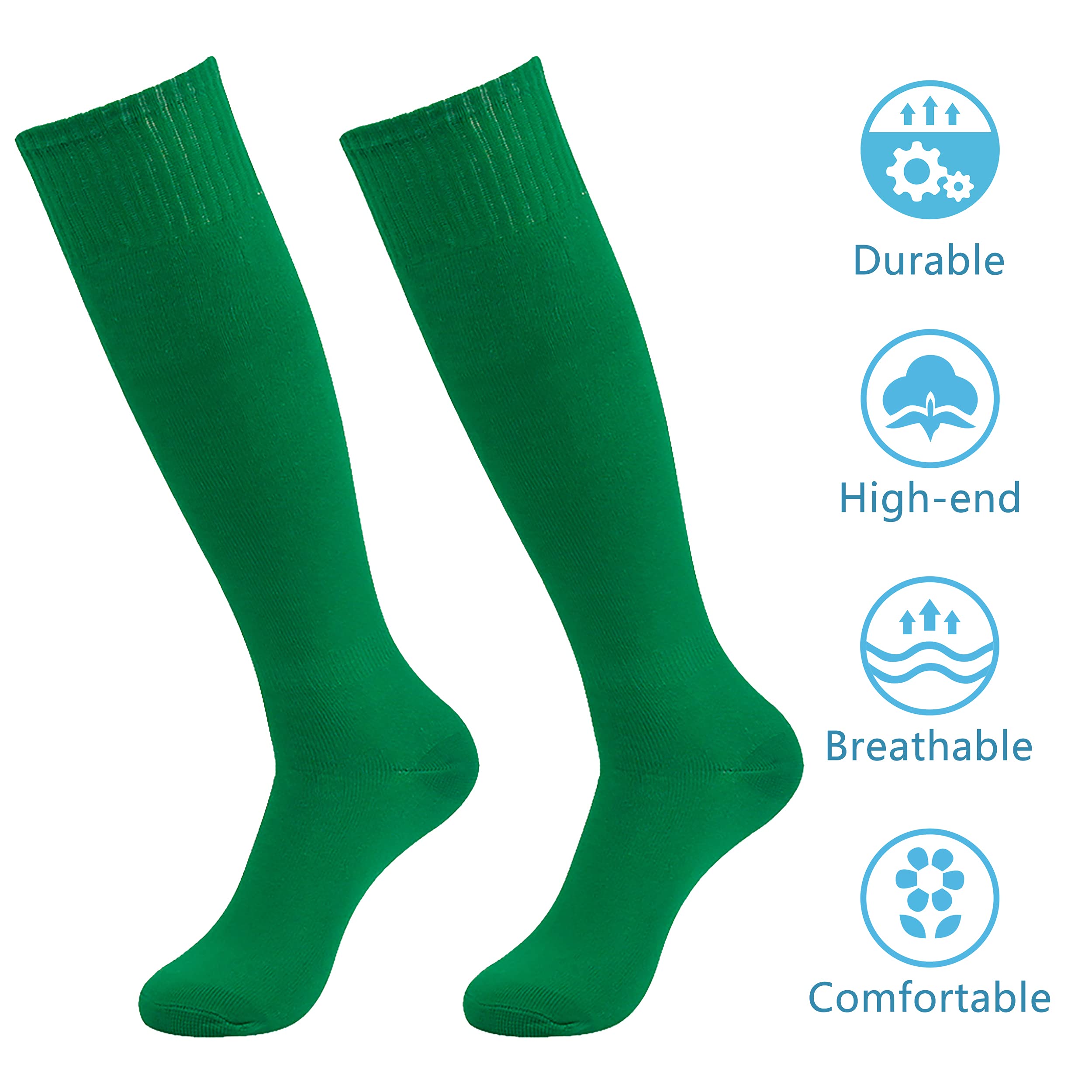 Fußballsocken für Herren, Herren und Jungen, lang, Fußball-Team-Uniform, Fußballsocken, 2 Paar, Grün, 2 Grün.