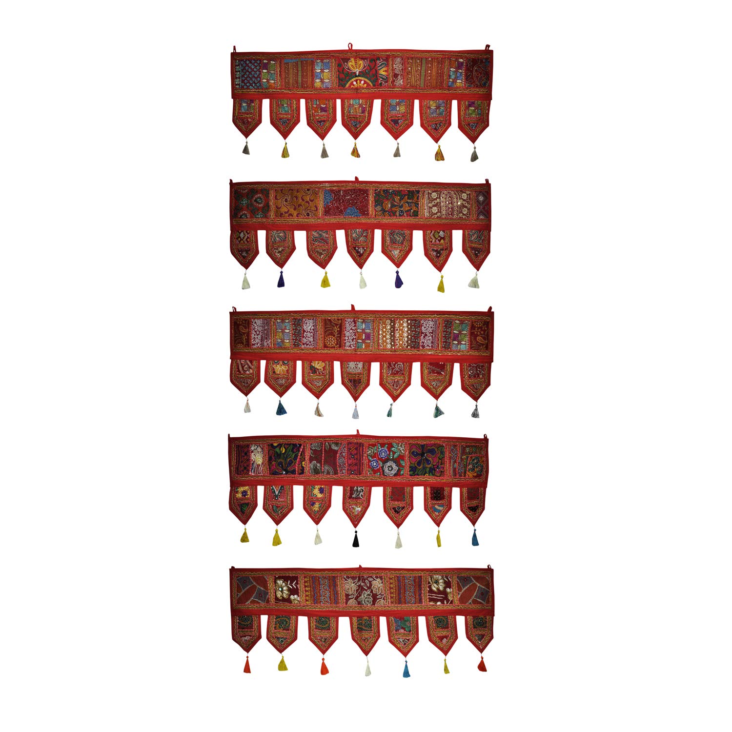 Cantonnière de porte patchwork rouge Lalhaveli pour créer un salon bohème chaleureux