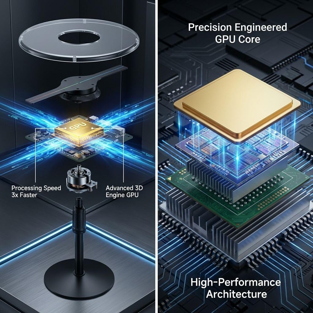 3D Hologram Fan Projector for Store Trade Show Display, 276 LED High Resolution WiFi App Control Bluetooth Audio Holographic Display, Quiet Bearing with Safety Cover Holiday Tech Gift(9.84inch)