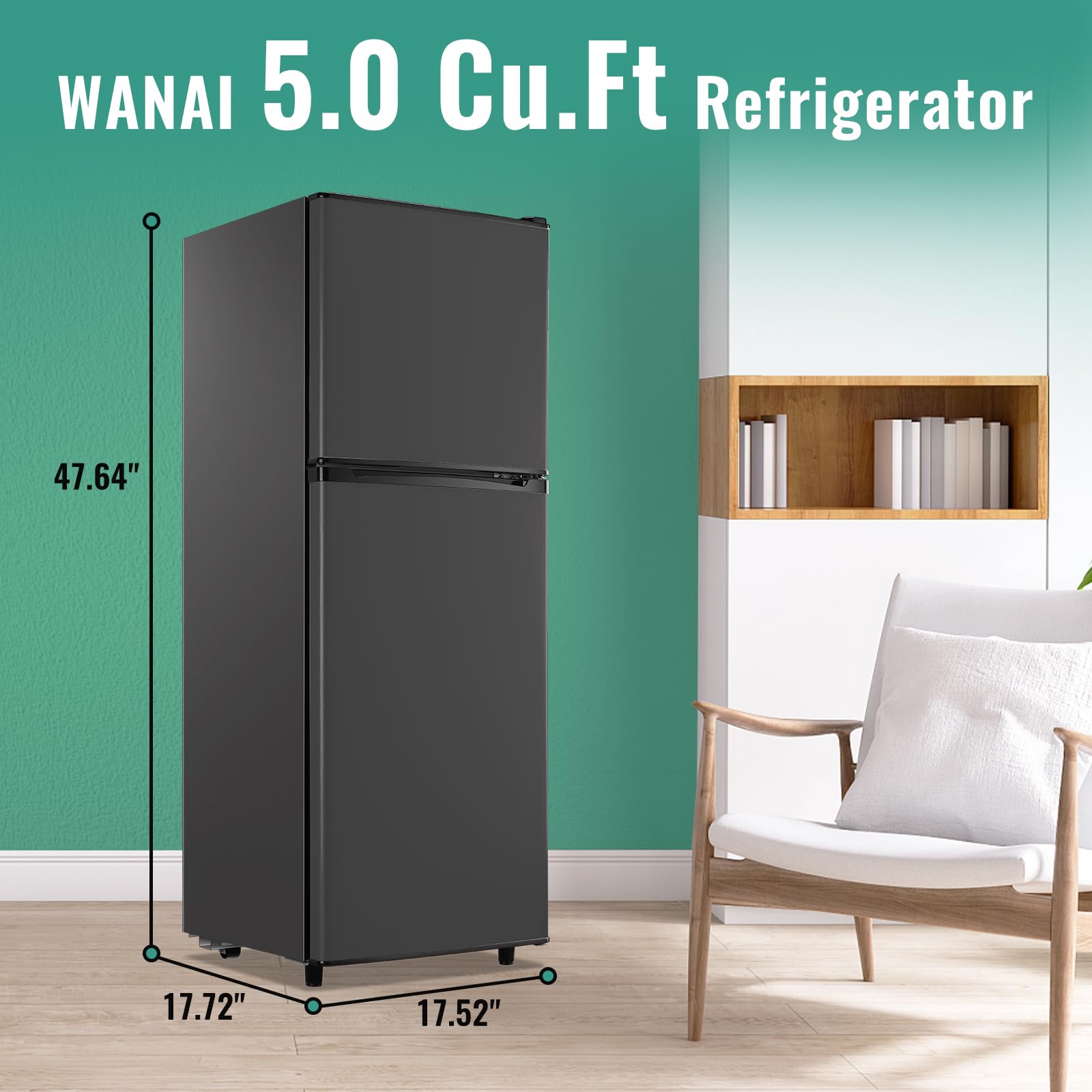WANAI Silver 5.0 Cu.Ft Refrigerator with 7-Level Adjustable Thermostat, 143 L Dual Door Refrigerator with Separate Freezers, Big Fridge for Home Kitchen Office Apartment on Fridge.com