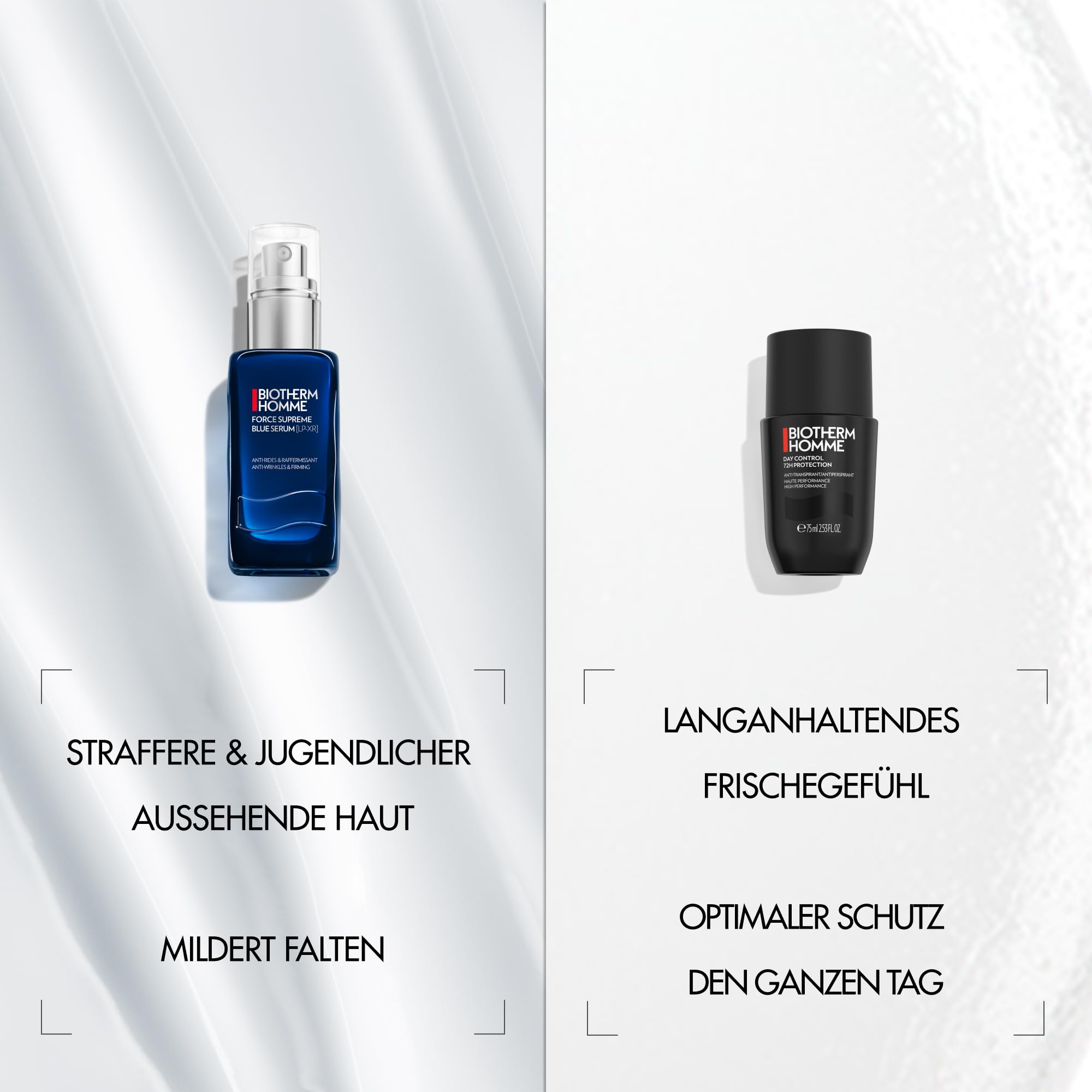 Biotherm Homme Pflegeset mit Day Control 72H Deo Roll-On 75 ml & Force Supreme Blue Serum 30 ml, langanhaltender Schutz und Anti-Aging Pflege für Männer