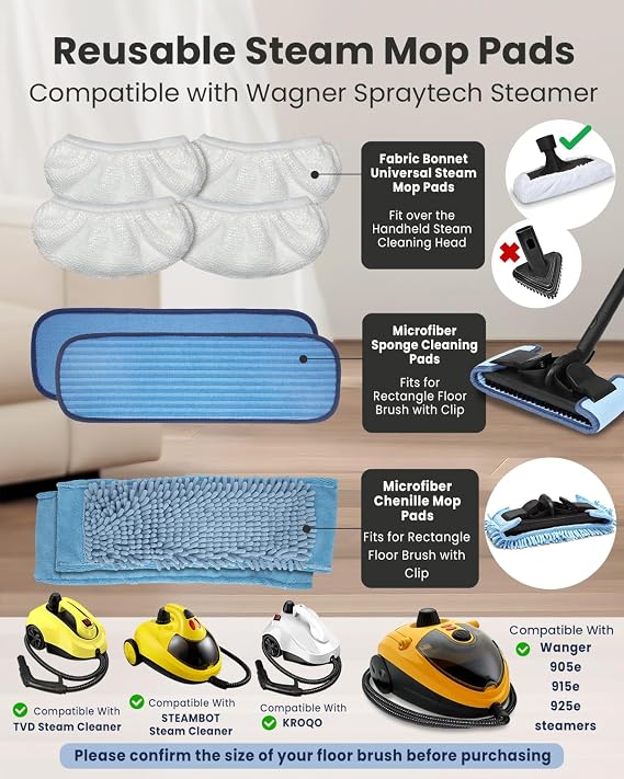 Steam Mop Pads Compatible with GOATCLEAN/Wagner Steam Cleaner