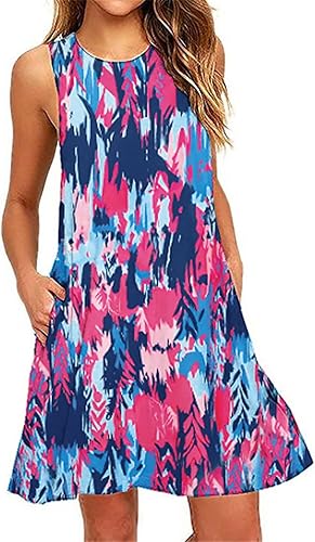 JEGULV Womens Dresses for Wedding Guest Women's Cute Floral Printed Dresses Sleeveless Sexy Summer Midi Dress