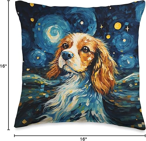 Miniatura 6 de Spaniel Puppy Dogs Starry Night Cocker Spaniel o Cavalier King Charles - Almohada de 18 x 18 pulgadas, multicolor