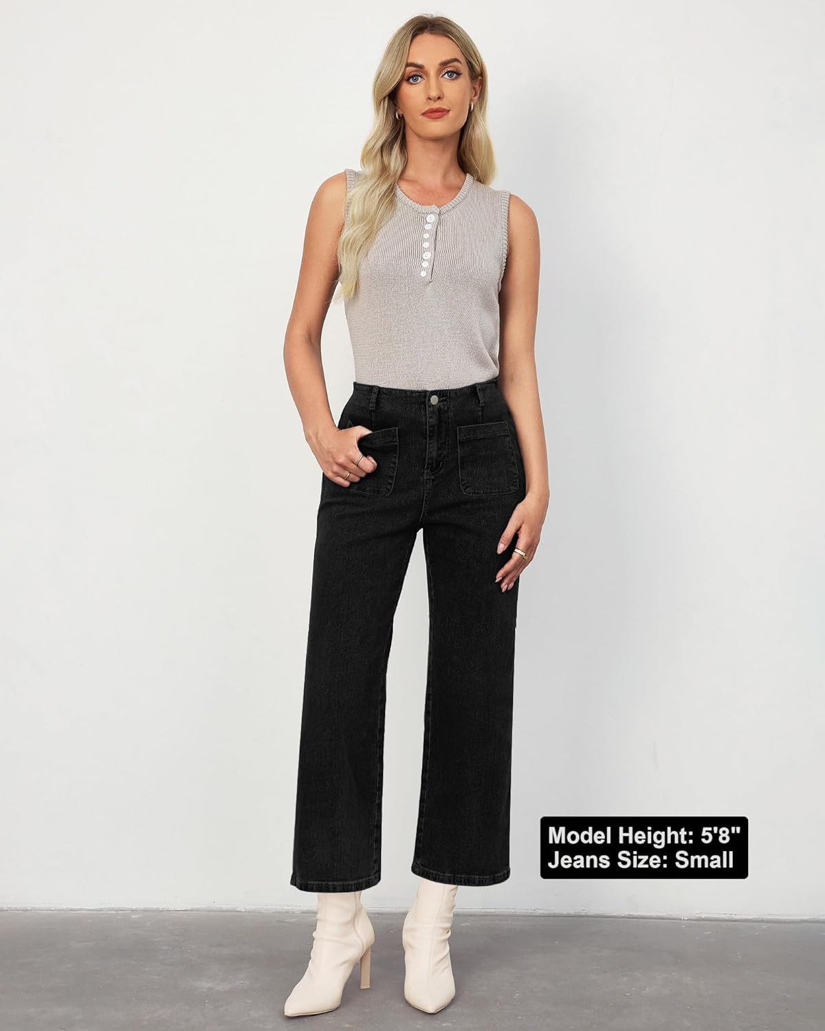 LookbookStore Womens Jeans High Waisted Trendy Cropped Wide Leg Baggy Stretchy Denim Jean Pants Pocket Trousers Jeans - Image 4