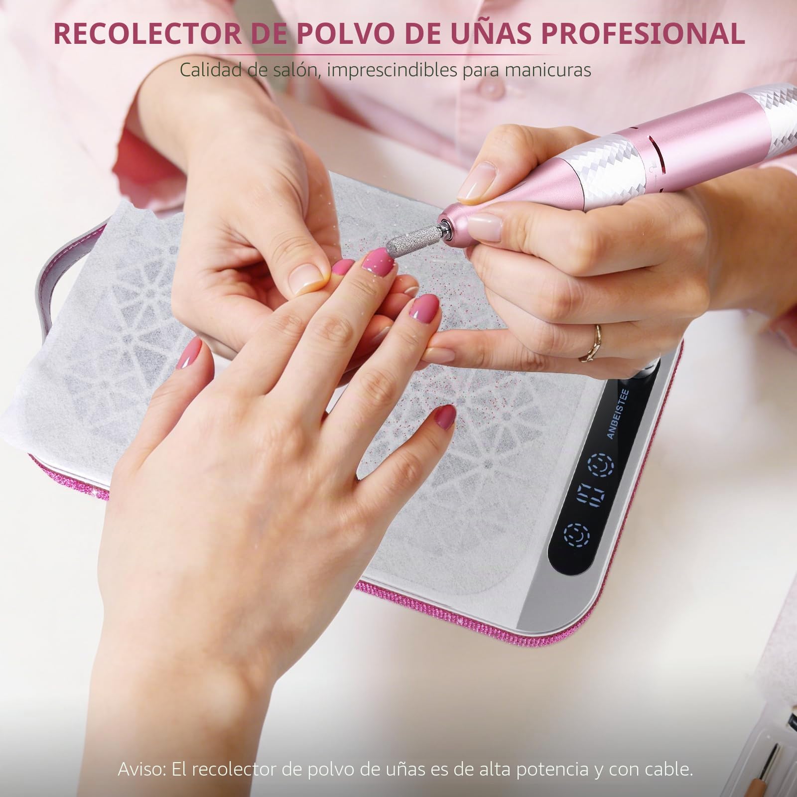 Colector de Polvo de Uñas Profesional, Extractor de Polvo de Vacío de Uñas Potente 2000PA con 45 Papeles de Filtro Desechables, para Pulido de Uñas de Acrílico y Manicura