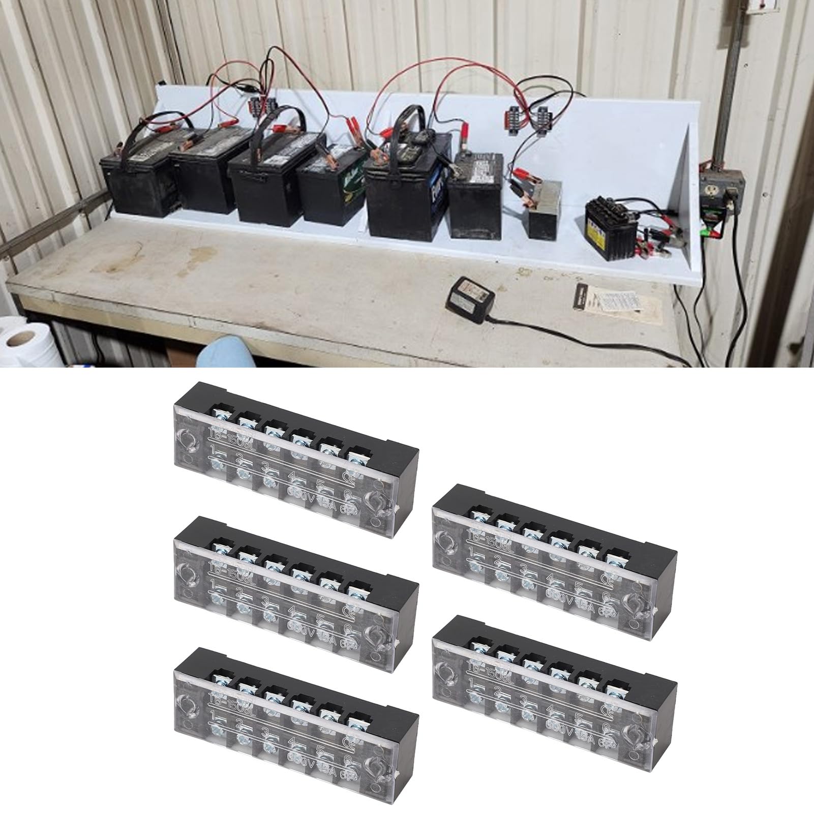 Wiring Terminal Strip, 0.5-1.5 mm² Clear Cover Nickelplated Copper 6-Position Terminal Block Flame Retardant 15A 600V for Industrial Equipment