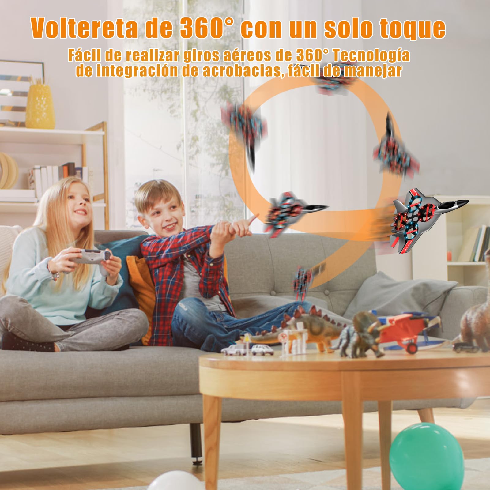 JONRRYIN Avión Teledirigido, 2.4 GHz Aviones de Radiocontrol con Baterías y Estabilizador de Giroscopio de 4 Ejes, Avión RC Juguete con Luz LED para Principiantes Niños Adultos (Gris)