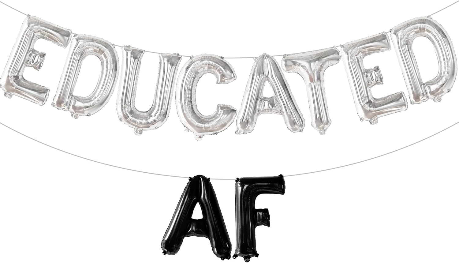 KatchOn, Silver Black Educated AF Balloons Banner - 16 Inch | Educated AF Grad Balloon for 2026 Graduation Decorations | Silver Black Graduations Balloon for Graduation Decorations 2026