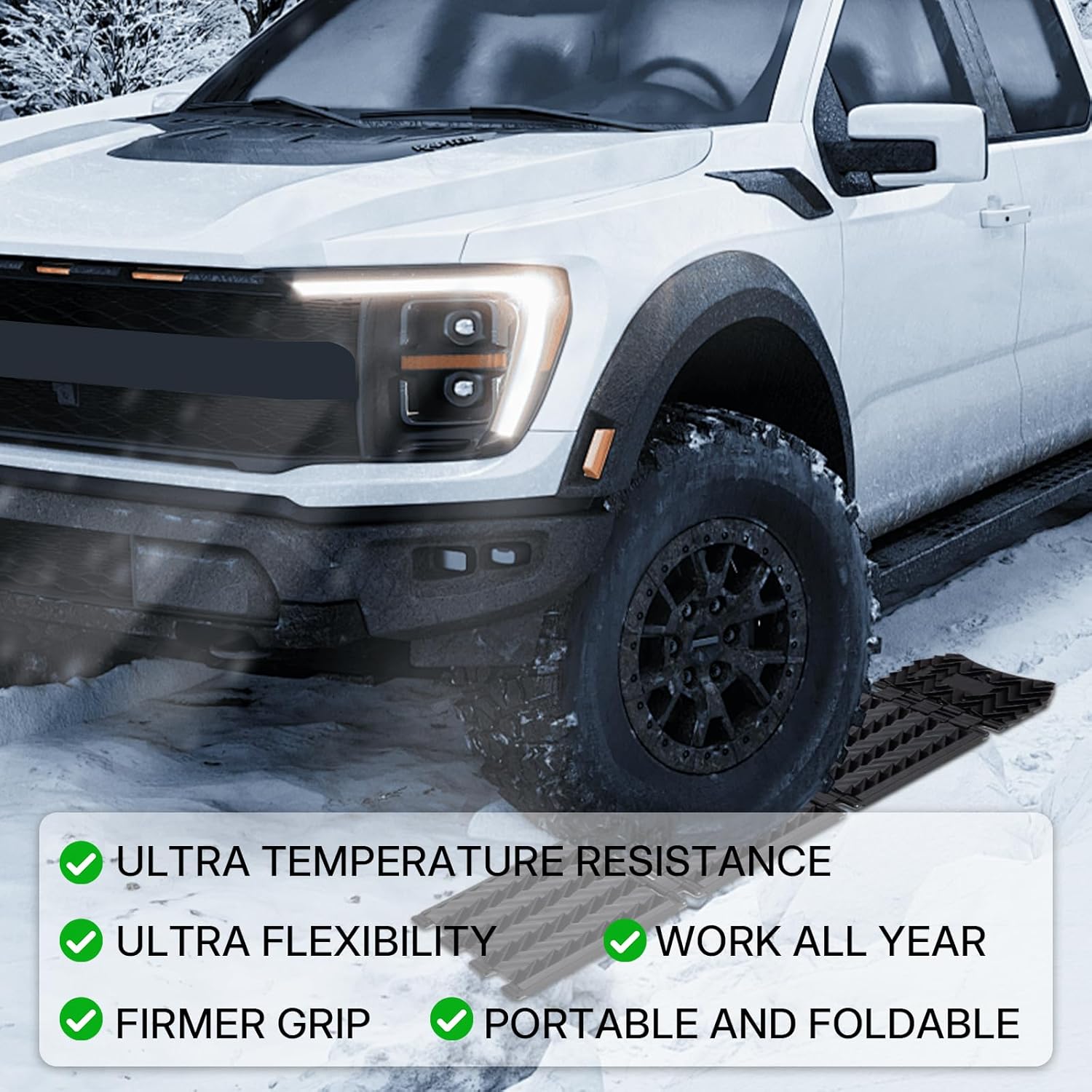JUST-V Tire Traction Pad Foldable Mats, Portable Recovery Track Boards for Off Road 4X4 Snow, Ice, Sand,Emergency Tire Devices for Cars, Trucks, Small SUVs 2 Pack