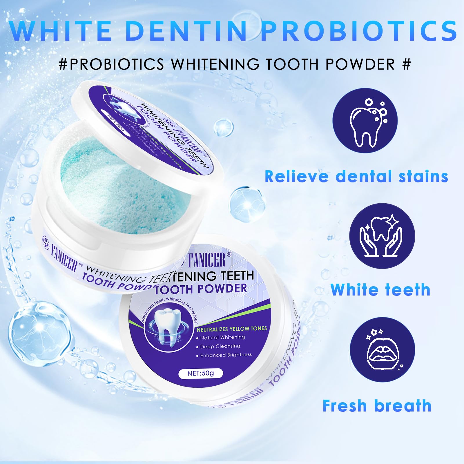 Polvere sbiancante per denti,50g agente sbiancante dei denti,olvere sbiancamento denti professionale,Usato per Sbiancare e pulizia dei denti e Alito Fresco