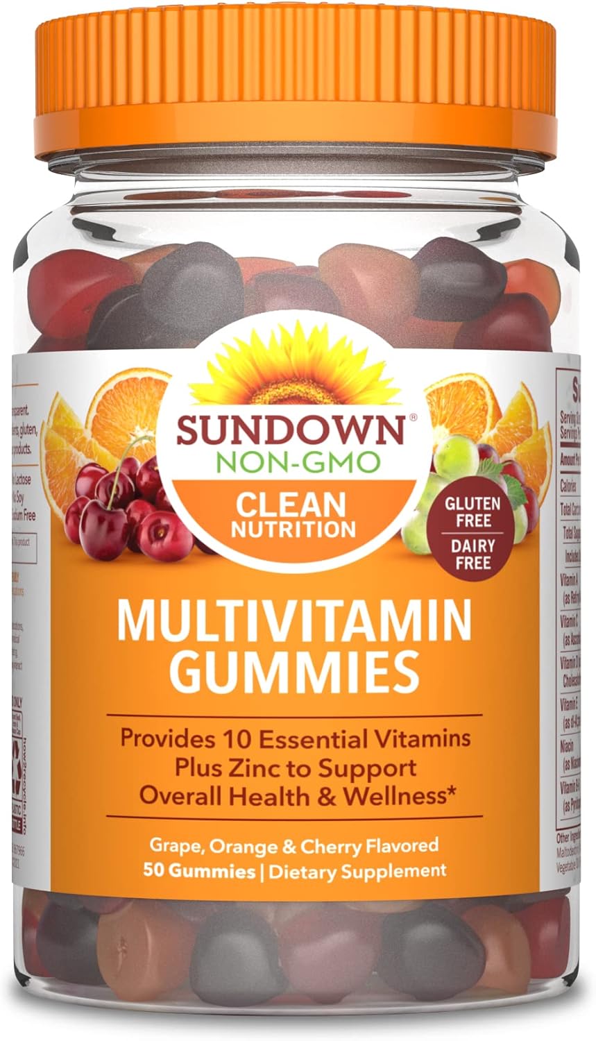 Sundown Adult Multivitamin, with Zinc, Vitamins A, C, D, E , Supports Immune Health Non-GMOˆ, Free of Gluten, Dairy, Artificial Flavors