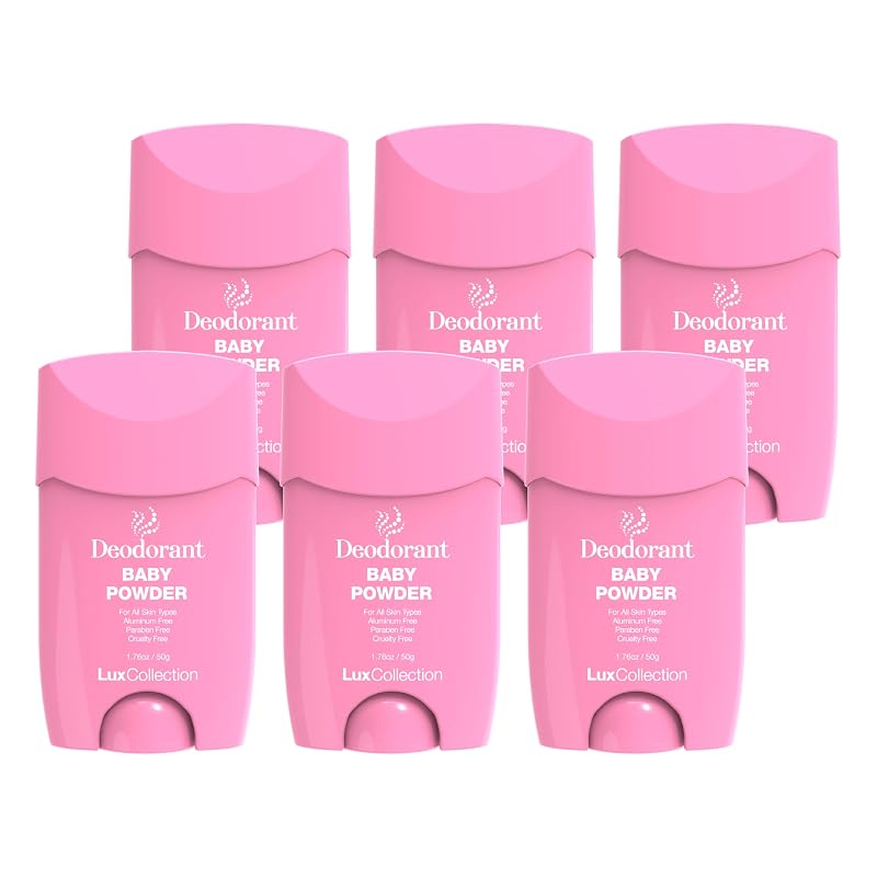Desodorante Lux Collection sem alumínio Baby Powder, sem parabenos e sem crueldade, pacote com 6